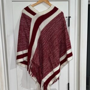 Elegant Burgundy and Cream Women's Poncho